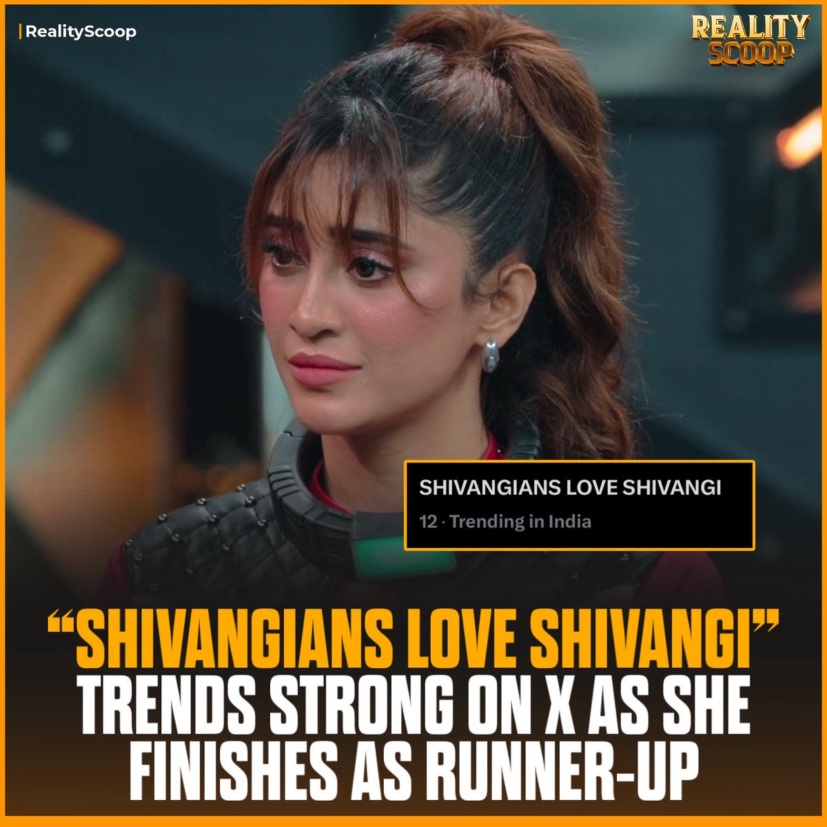 reality_scoop_'s tweet photo. Just one step away from victory, she finishes at runner-up position (#2) —

“Shivangians Love Shivangi” is trending strong on X, proving her unmatched fan love 💯🔥

#ShivangiJoshi #LockUpp2 #Shivangians #RunnerUp #RealityScoop https://t.co/lEuD1LPKDs