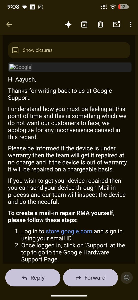 Abfuse's tweet photo. @madebygoogle Hi Team, your support team response quality is really bad and with lack of apathy. I already got my device repaired as stated in my previous email and still got this response like this.  You guys seriously noob in customer servicing and satisfaction @madebygoogle @googlepi https://t.co/i51YIeaPHw