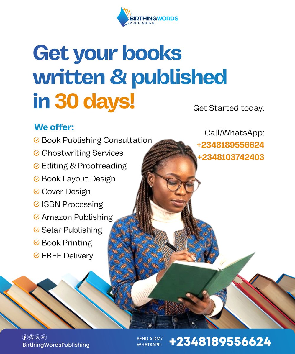 BirthingWords's tweet photo. Every published author was once exactly where you are now, with an idea and no clear plan to finish it.

The difference is they found the right support. We help you get your book written and published in 30 days.

See thread 🧵👇 https://t.co/4Rozc01NBP