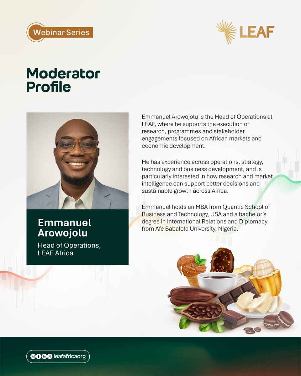 leafafricaorg's tweet photo. Africa produces most of the world's cocoa, yet captures only a fraction of its value. Join experts from investment, cocoa processing, agribusiness, and trade as they examine how the continent can move beyond exporting raw beans to building globally competitive value chains.