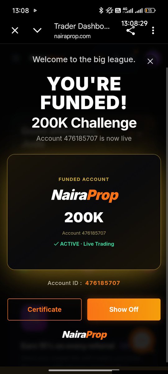 BFx_031's tweet photo. Phase 2 funded 
@nairaprop @Everyone @Forextrader https://t.co/wqFkEVRM21