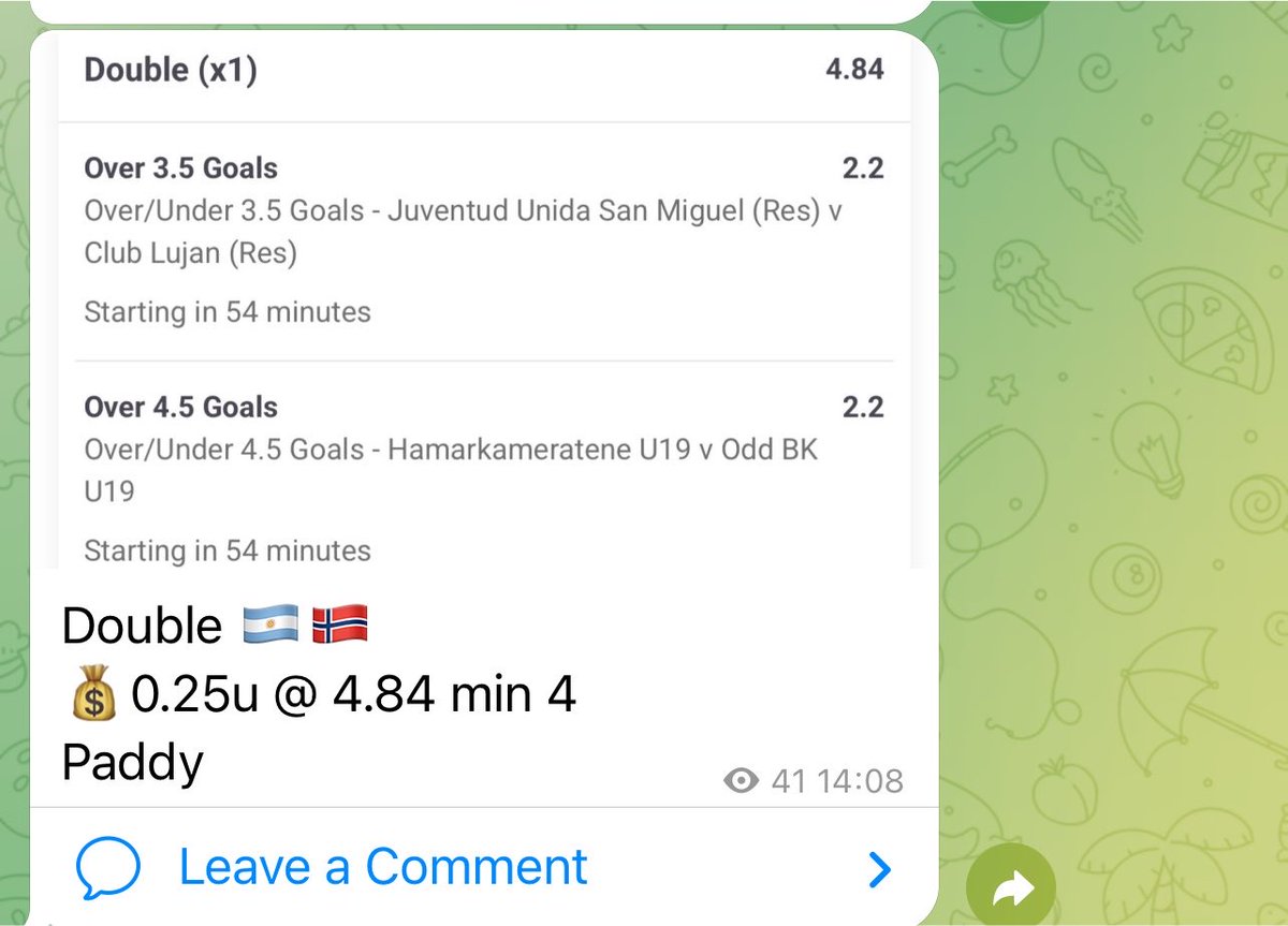 tdtips_'s tweet photo. Nice one in the free Telegram today ✅

🇳🇴 Over 4.5 goals @ 2.2 ✅
🇦🇷 Over 3.5 goals @ 2.2 ✅

Double landed @ 4.84 ✅✅

Good start to August so far.
Join the free Telegram via the bottom of the tweet or the link in bio 👇

https://t.co/4uA96TfD0J https://t.co/aqZ5PJQfue