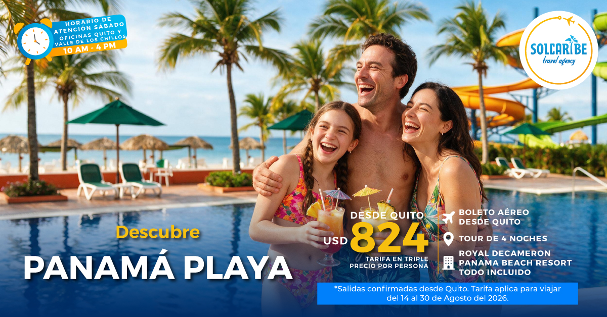 solcaribe's tweet photo. Panamá es el destino perfecto para descansar frente al mar. Hospédate 4 noches en el Hotel Royal Decameron y disfruta de una experiencia todo incluido.

Info: 098 1137 460
🖱https://t.co/kn7UNAVmCA

#Viajar #Vacaciones #Panama #solcaribe https://t.co/4HwQ3kOBbw