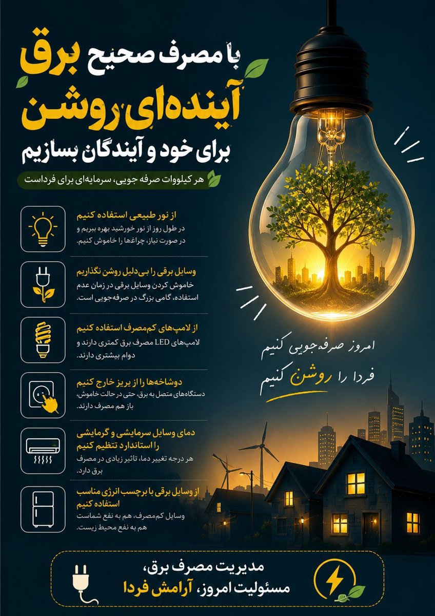 mojgan6971's tweet photo. امنیت ملی، فقط در اختیار نیروهای مسلح نیست؛ 
امنیت ملی در دست خانوارها هم هست!
وقتی مصرف انرژی رو کنترل کنیم، در واقع فشار رو از روی قلبِ زیرساخت‌های کشور برمی‌داریم.
#صرفه_جویی https://t.co/8hzvaBh7bS