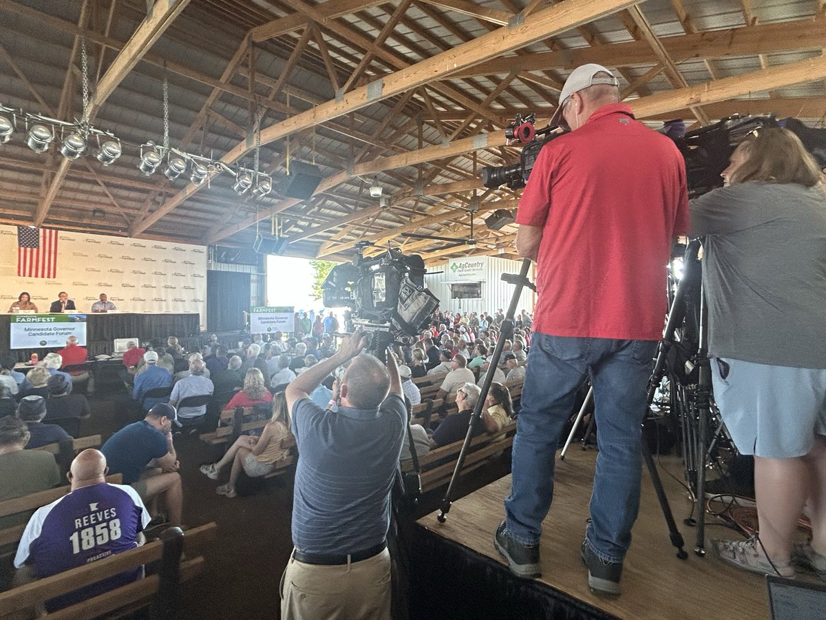 thauserkstp's tweet photo. HAPPENING NOW: MN Governor candidate forum at Farmfest in near Redwood Falls and Morgan, MN. DFL candidate Amy Klobuchar and GOP candidates Lisa Demuth, Mike Lindell and Kendall Qualls. We’ll have highlights tonight on 5 Eyewitness News and Sunday on At Issue. @KSTP https://t.co/gV5xL1vxtB