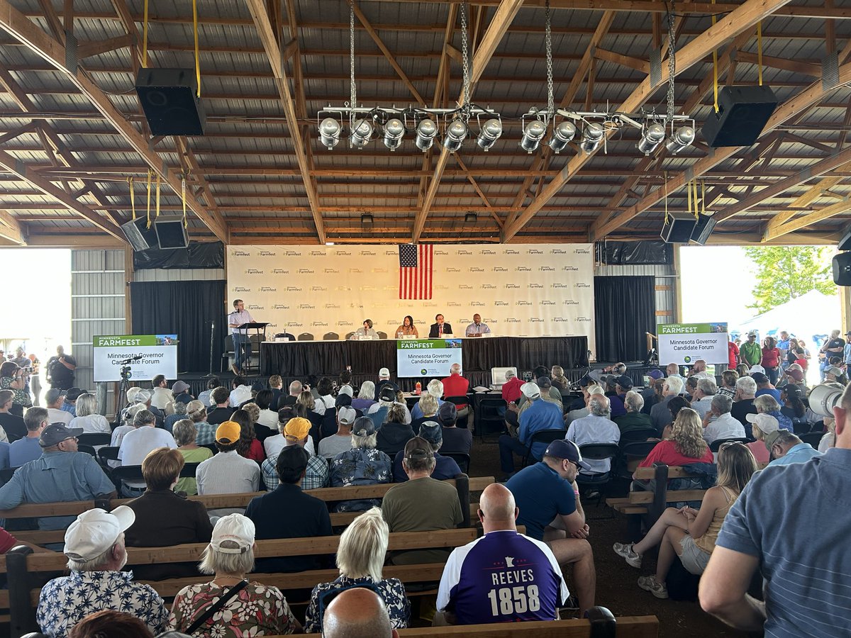 thauserkstp's tweet photo. HAPPENING NOW: MN Governor candidate forum at Farmfest in near Redwood Falls and Morgan, MN. DFL candidate Amy Klobuchar and GOP candidates Lisa Demuth, Mike Lindell and Kendall Qualls. We’ll have highlights tonight on 5 Eyewitness News and Sunday on At Issue. @KSTP https://t.co/gV5xL1vxtB
