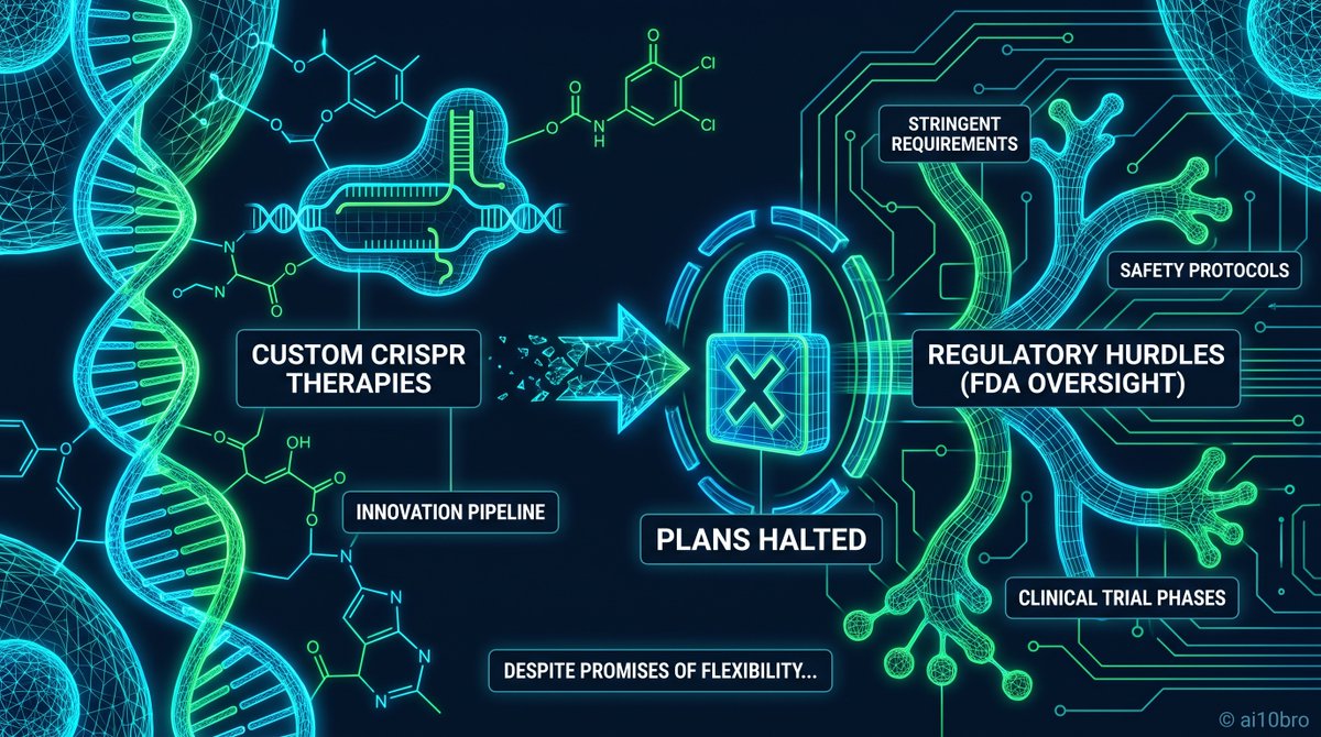 ai10bro's tweet photo. A startup aiming to scale custom CRISPR therapies has halted its plans, highlighting the stringent regulatory hurdles set by the FDA despite ... https://t.co/KfOt4obhjo