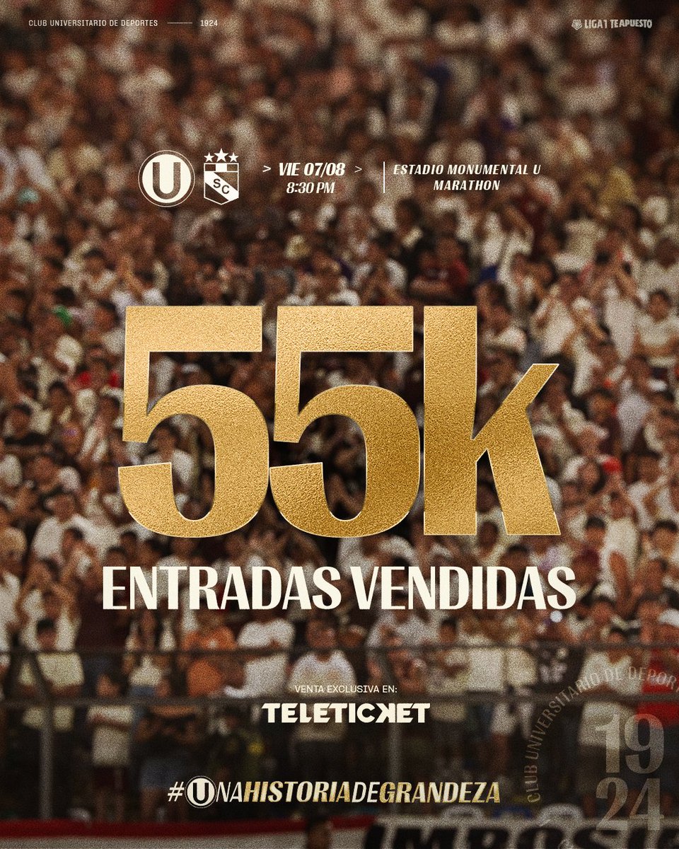 Universitario's tweet photo. 𝗤𝗨𝗘 𝗦𝗘𝗔 𝗨𝗡𝗔 𝗙𝗜𝗘𝗦𝗧𝗔 𝗠𝗢𝗡Ⓤ𝗠𝗘𝗡𝗧𝗔𝗟 🔥🫶

Ya son más de 55 mil los cremas confirmados, entre tribunas y palcos, para nuestro partido del viernes ante Sporting Cristal.

🎟️ ¡Este partido lo jugamos todos! ▶️ https://t.co/kWWyzUTNMh

#UnidosOtraVez
#102AñosDeGrandeza
