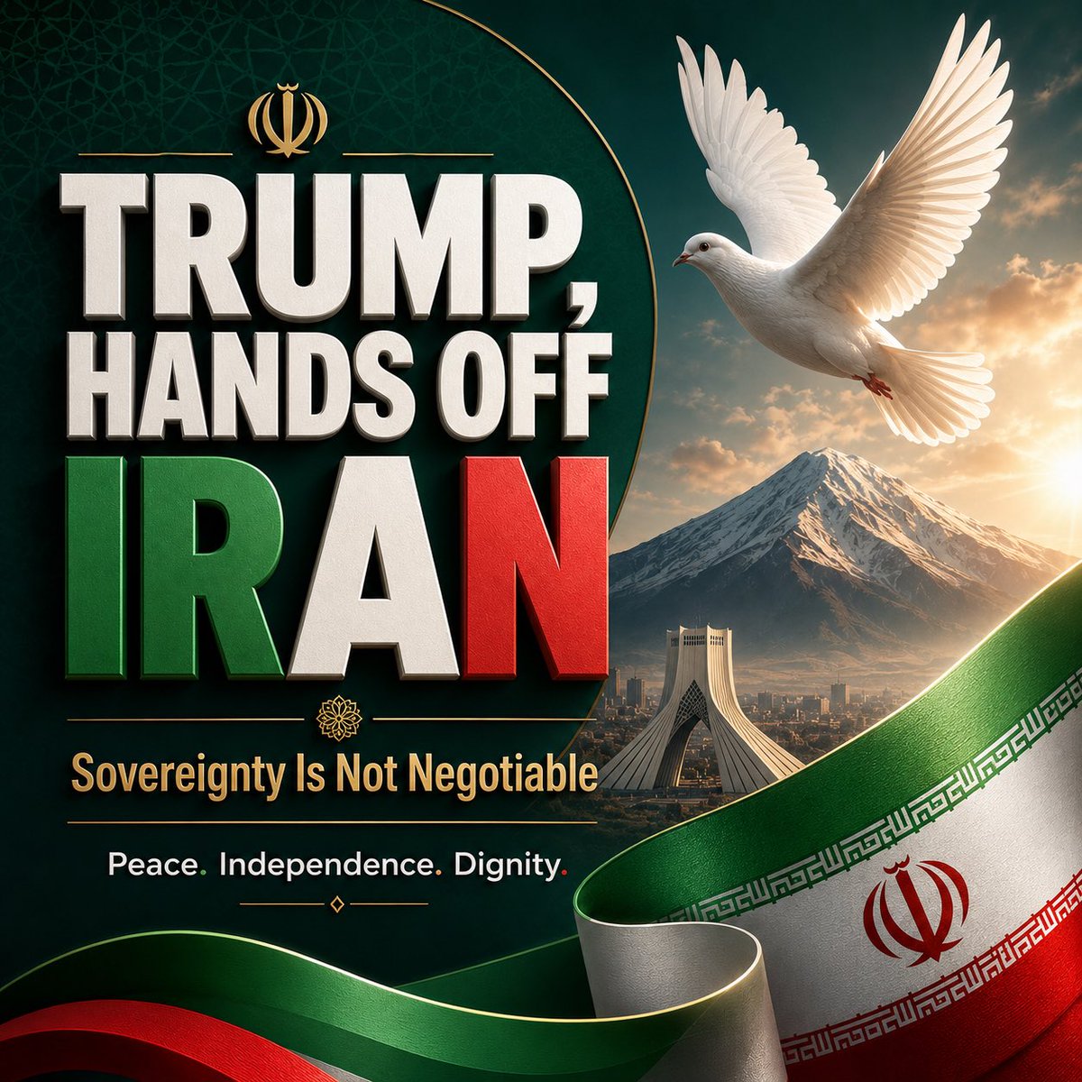 LewseyAaron's tweet photo. To @realDonaldTrump, @POTUS, @netanyahu and @IsraeliPM: Iran is not yours to bomb, siege or dictate to. Its people will not bow. Respect Iranian sovereignty and choose diplomacy over another catastrophic war. 🇮🇷🕊️

#LeaveIranAlone #HandsOffIran #NoWarOnIran https://t.co/mo11exTER6