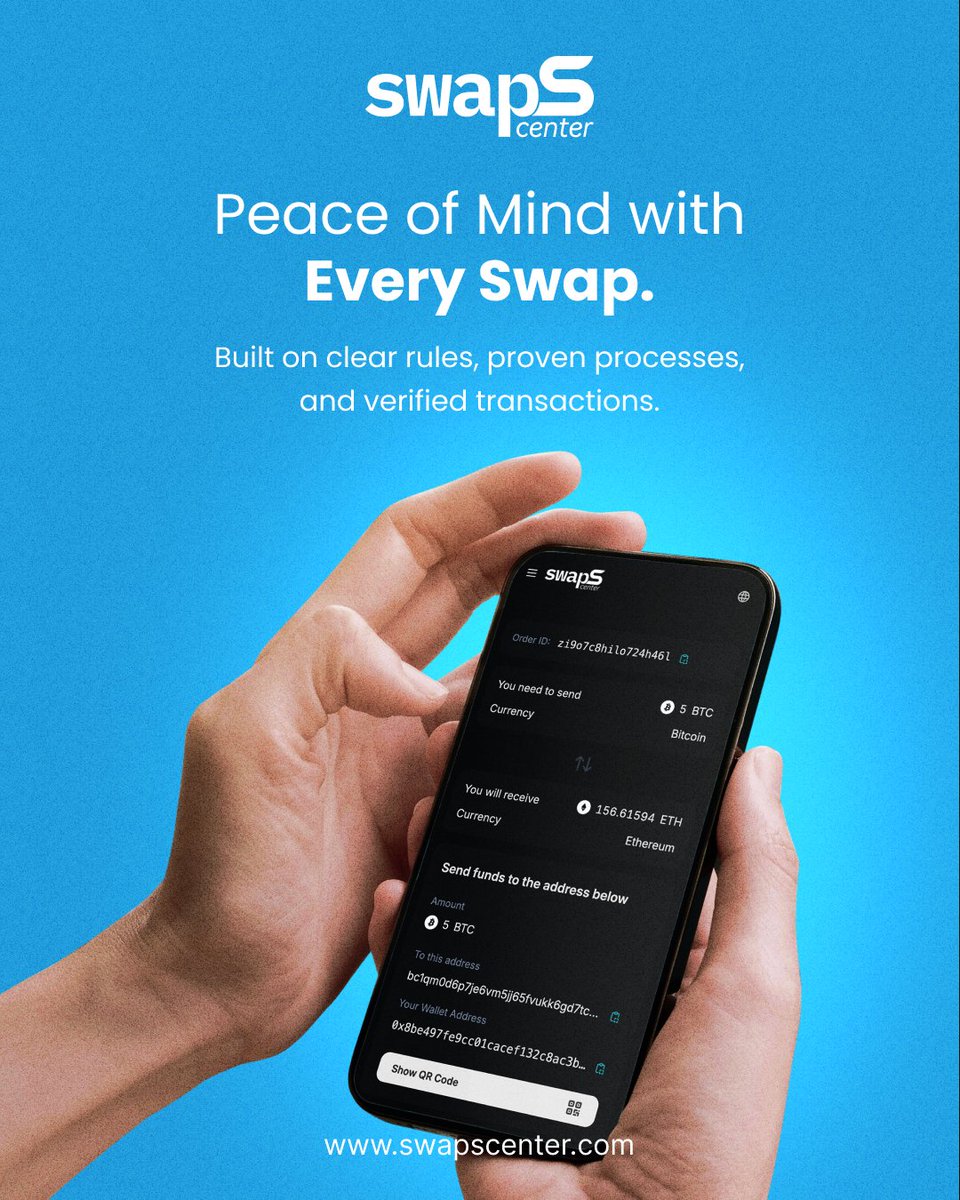 Swaps_Center's tweet photo. Confidence isn't a feature—it's the experience.

Every swap on SwapsCenter follows a transparent, verified process for fast and secure crypto exchanges.

🔄 Swap smarter:
 https://t.co/XYKgZNXcDg https://t.co/MwJgKlgX0A