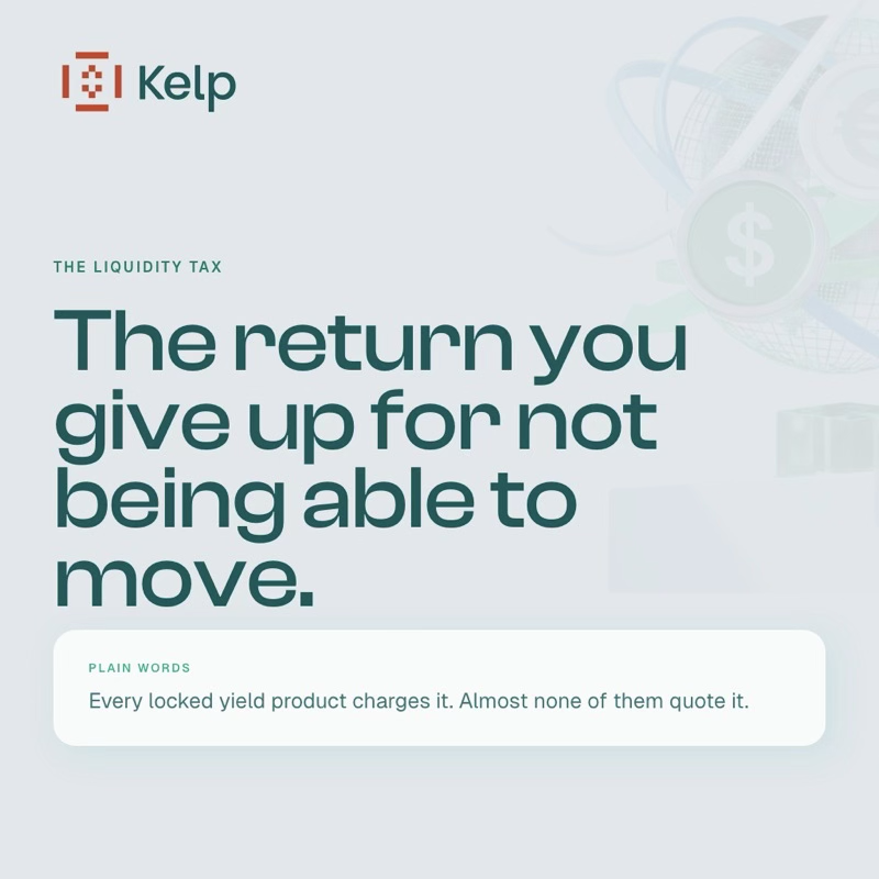 KelpDAO's tweet photo. Locked yield has a price nobody quotes: everything you could not do while your capital was locked.
 
Call it the liquidity tax - the return you give up for not being able to move.
 
Most yield products charge it quietly. 🧵 https://t.co/tFD7mvs3YK