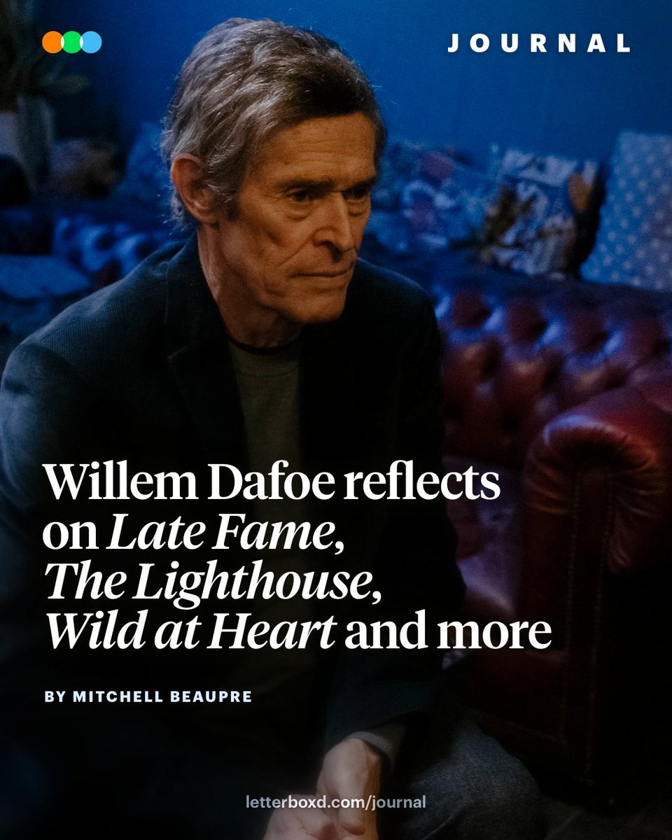 letterboxd's tweet photo. As Willem Dafoe delivers some of the best work of his career in Late Fame, the actor speaks with Mitchell Beaupre about many of his most memorable roles, from chilling villains in Wild at Heart and To Live and Die in L.A. to slow-dancing with Robert Pattinson in The Lighthouse and more. https://t.co/wipYdTDzer
