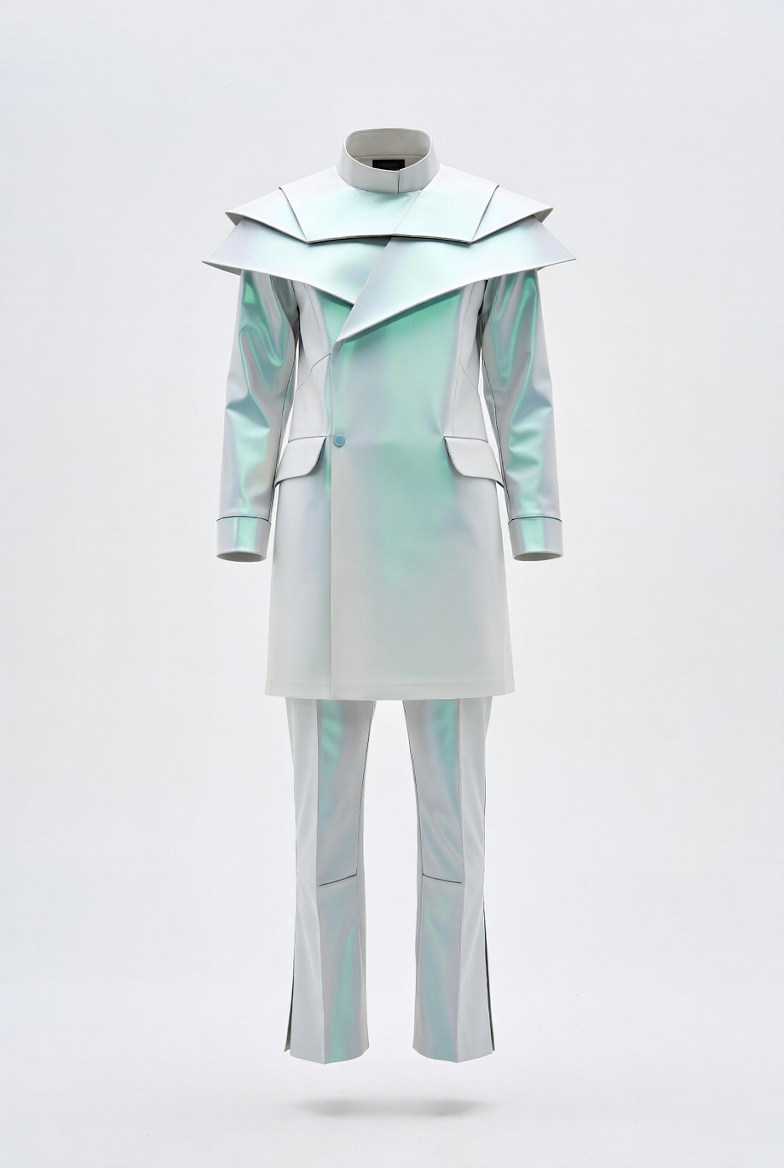 Trapperbin's tweet photo. Iridescent Fold
Not a color — a shift. 🤍💎

An oversized folded collar, a pearlescent sheen that moves with the light — Sora's most material-driven look yet.

#Fashion #Futurism #WhiteCore #ConceptDesign #IridescentFold https://t.co/Bjl0HLua86