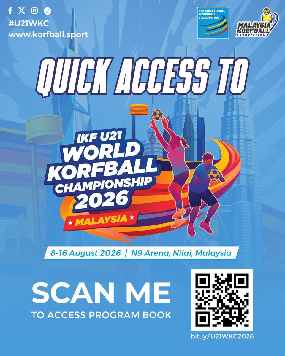 korfball's tweet photo. The official event booklet for the IKF U21 World Korfball Championship 2026 is now available! #U21WKC 

Please save this link for easy access throughout the tournament: 📖 https://t.co/mHX98qPO2R

The booklet will be updated regularly with the latest updates. Be sure to check back frequently to stay up to date.

📰 Event info: https://t.co/U6PX3ISM1z

#korfball #TheMixedGenderSport #korfbal #corfebol #korfbol #corfbol #korfballeague #КОРФБОЛ #合球 #コーフボール #कोर्फबॉल #코프볼 #คอร์ฟบอล #කොර්ෆ්බොල්