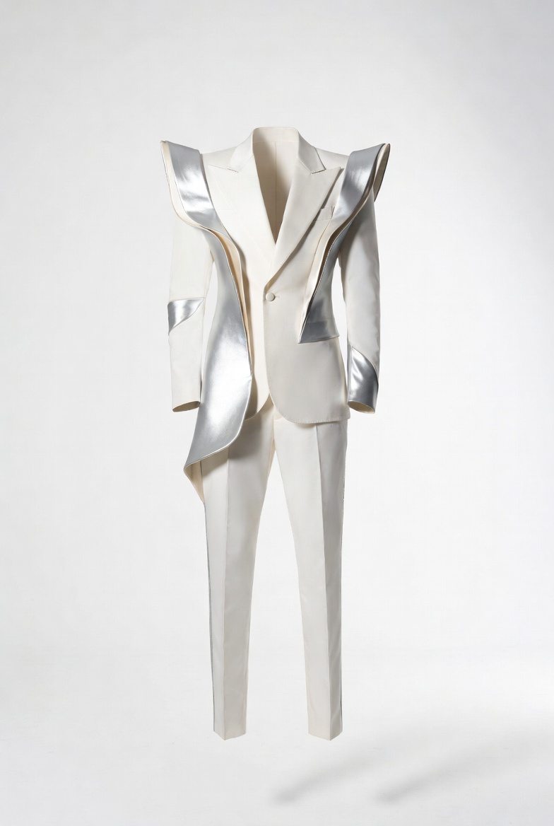 Trapperbin's tweet photo. Bladed Elegance
Some lapels ask. These ones cut. 🤍🔪

Silver blade-lapels, ivory tailoring, one button holding it all together — Sora's sharpest formalwear yet.

#Fashion #Couture #WhiteCore #ConceptDesign #BladedElegance https://t.co/qzk1C6zz75