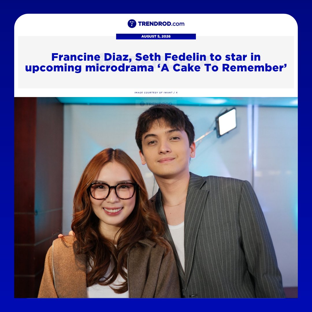 TrendrodPH's tweet photo. Kapamilya stars Francine Diaz and Seth Fedelin are set to top-bill in the upcoming microdrama series 'A Cake To Remember,' which will begin streaming this August 28.

Full story in the replies section.

#ACakeToRemember • #FranSeth • #FrancineDiaz • #SethFedelin https://t.co/Cp3Xx0gmrd