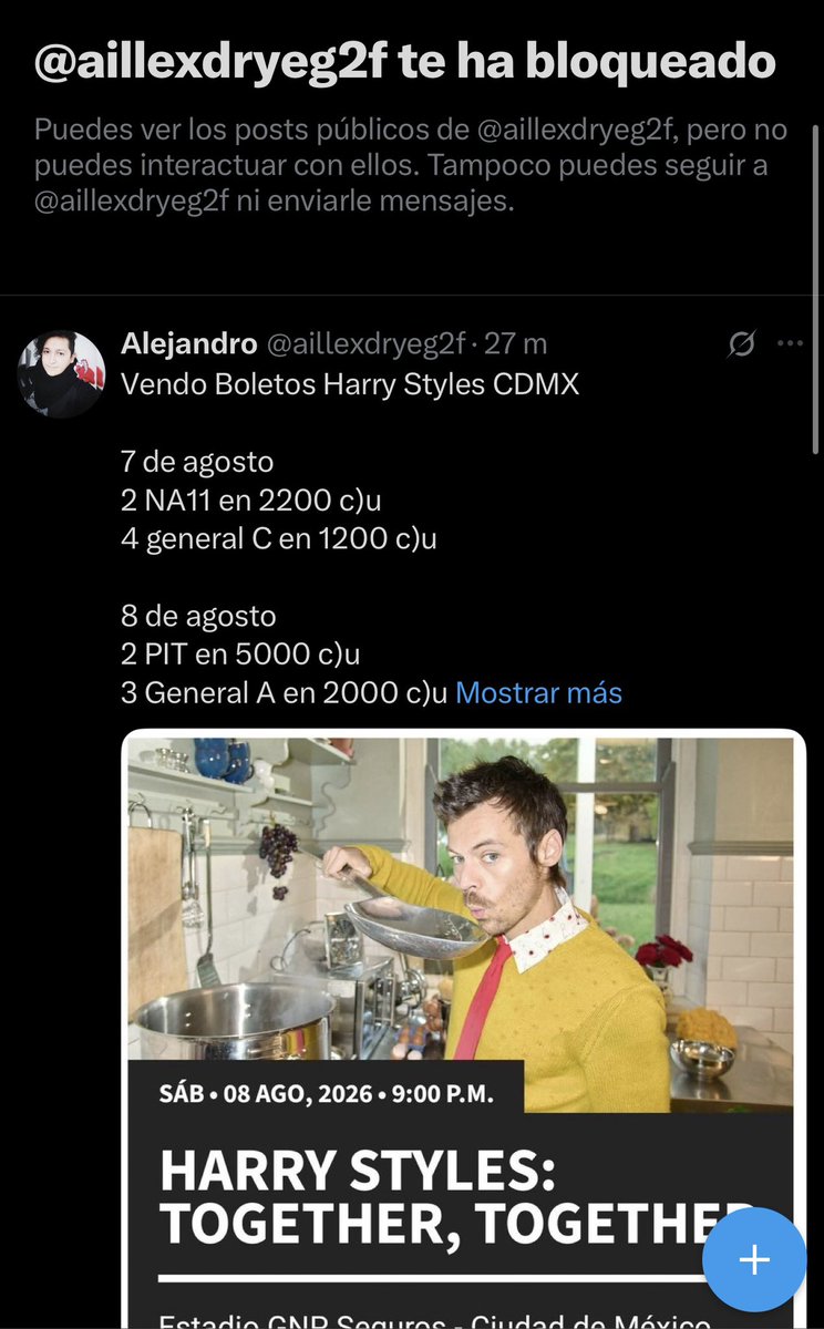 SiViaHarryEnMX's tweet photo. ‼️ESTAFA‼️

LOS NOVIOS @aillexdryeg2f y @Hermostraskell ESTAFAN CON BOLETOS DE HARRY STYLES.

SON ELLOS DOS.

NO TIENEN BOLETO
YA ESTÁN REPORTADAS LAS CUENTA

#HarryStyles #CDMX #EstadioGNPSeguros #Música #TogetherTogether #DiscoStadiumTour #OneDirection #1D #harrystylesfans https://t.co/uJC982sRxL