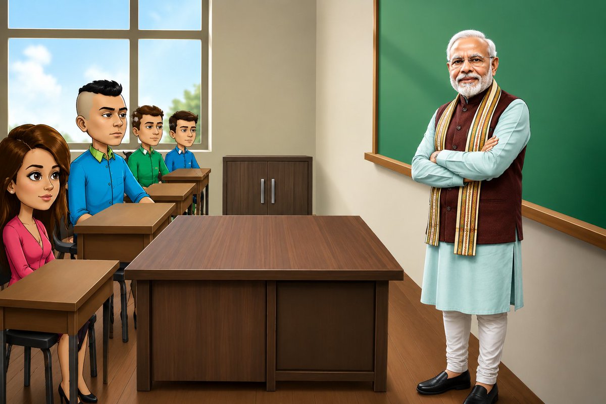 shaheena451's tweet photo. मोदी जी एक दिन सरकारी स्कूल के दौर पर गए!

उन्होंने देखा क्लास में बच्चे शोर मचा रहे थे और टीचर गायब थे!

मोदी जी ने मुस्कुराकर पूछा, बच्चों, तुम्हारे टीचर कहाँ हैं?

एक छात्र बोला, सर, वो तो कभी-कभी ही स्कूल आते हैं..

मोदी जी ने हैरानी से पूछा, फिर पढ़ाई कैसे होती है? स्कूल कैसे चलता है?

बच्चा मासूमियत से मुस्कुराया और बोला,

जैसे आप देश चला रहे हैं..

कुछ पल के लिए पूरी कक्षा में सन्नाटा छा गया..

खबर है वो बच्चा बहुत दबाव में है..अब वह कैमरे के सामने माफ़ी वाला बयान देने की तैयारी में है..

बताओ बच्चे ने कुछ गलत कहा क्या?