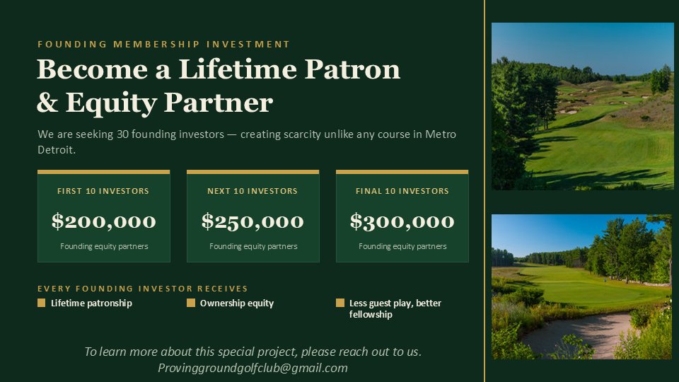 DevriesGolfDet's tweet photo. We are pleased to announce phase ll investing has begun. Please reach out to us to be a part of something special! https://t.co/SX75CuLXA1