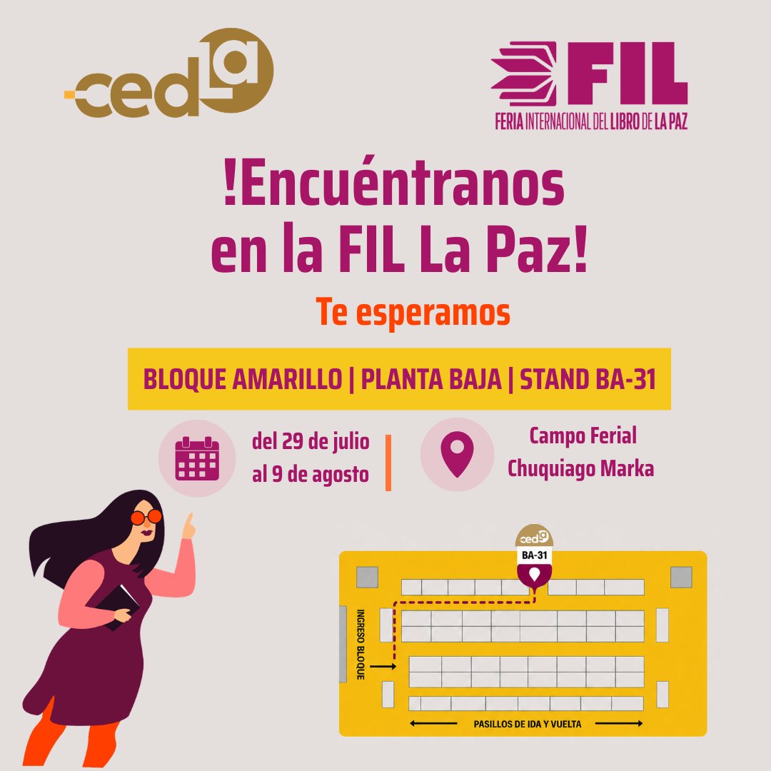 cedlabo's tweet photo. 📷 ¡Visítanos en la Feria Internacional del Libro de La Paz! 📷
Del 29 de julio al 9 de agosto, te esperamos en el Campo Ferial Chuquiago Marka.
#CEDLA #FIL https://t.co/VNTUNiGvJD