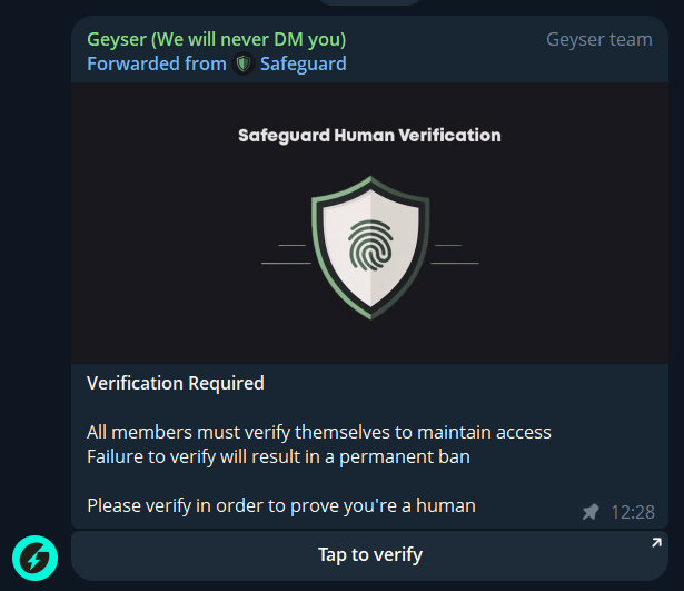 geyserfund's tweet photo. ⚠️⚠️ALERT ⚠️⚠️

Geyser Telegram channel and @metamick14 telegram account have been compromised.

DO NOT CLICK ON ANY LINKS BELOW (CHECK the images) 👇 https://t.co/11QDnjb8ic
