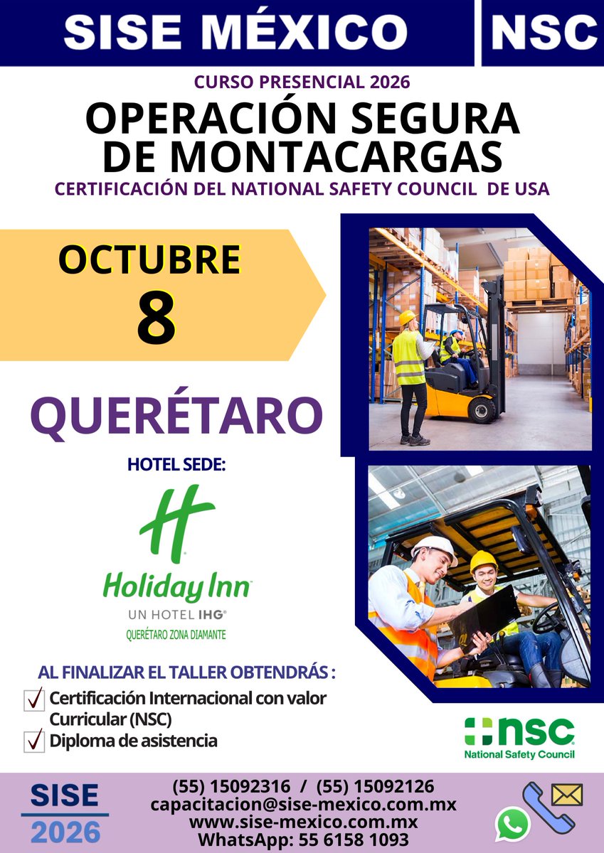 SISEMEXICO's tweet photo. No te pierdas este extraordinario Curso de Operación Segura de Montacargas que provee los elementos básicos para la operación segura, las técnicas para reducir el riesgo de accidentes y los aspectos del mantenimiento e inspección.
#SISEMEXICO #NSC #SSO #OperacionSegura #STPS https://t.co/kaDKPkovrq