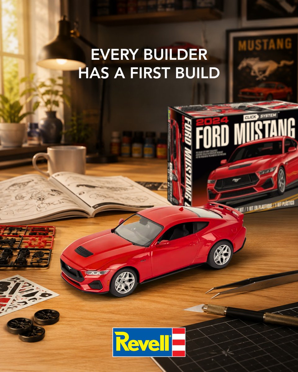 RevellUSA's tweet photo. The 2024 Ford Mustang GT Click System is a great first build with 65 pieces, easy assembly, and no glue or paint required.
Get the 2024 Ford Mustang GT Click System here: https://t.co/zval4EMWi6 
#Revell #ModelBuilding #FordMustang #MustangGT #ScaleModeling https://t.co/0cmicThirO