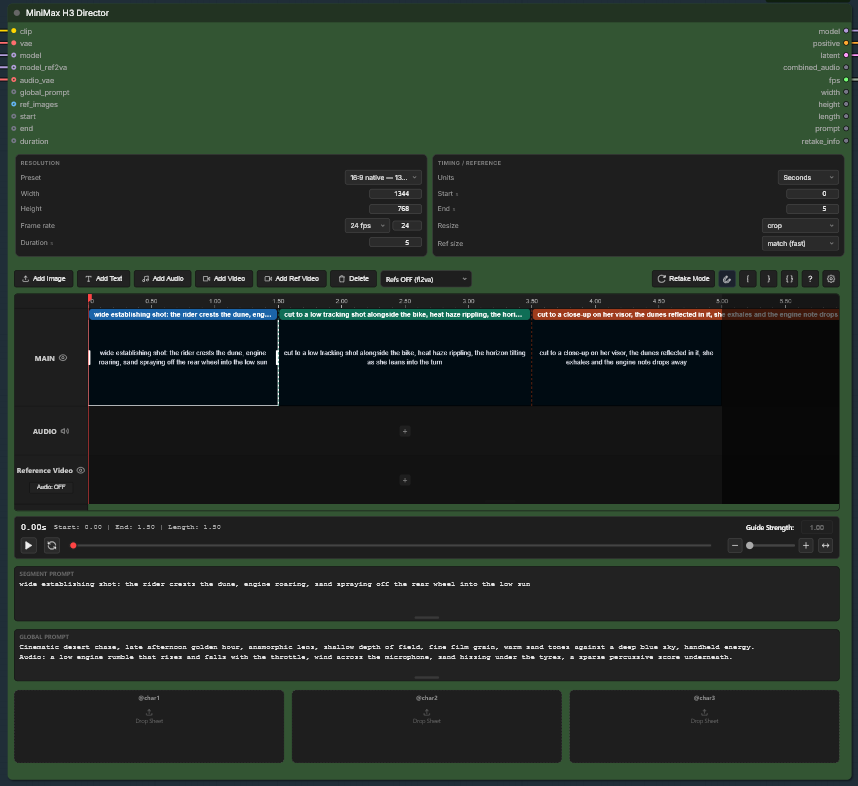 SD_Tutorial's tweet photo. MiniMax H3 📹🎬Director

A timeline editor in ComfyUI - storyboard prompts, first/last keyframes, image/video/audio references, joint audio, live sampling preview, retakes and shot chaining.

👇
https://t.co/fGGfiq4xRM https://t.co/OTjMbtXdZz