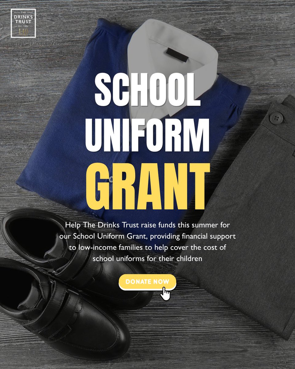 drinks_trust's tweet photo. For many drinks industry families, the cost of school uniforms can be overwhelming. This summer, we're raising £15,000 to provide school uniform grants for 100 children whose families are experiencing financial hardship. Visit the link below to donate:
https://t.co/SnZ7XMLR1I https://t.co/Hb5OO9ix63