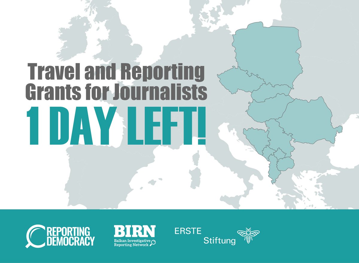 Rept_Democracy's tweet photo. ⏰ Don’t miss the August 7 deadline! Apply now for the BIRN Travel &amp; Reporting Grants 2026. 👇

https://t.co/xmGrCkpjkS

@erstefoundation https://t.co/DAUwifmmGi