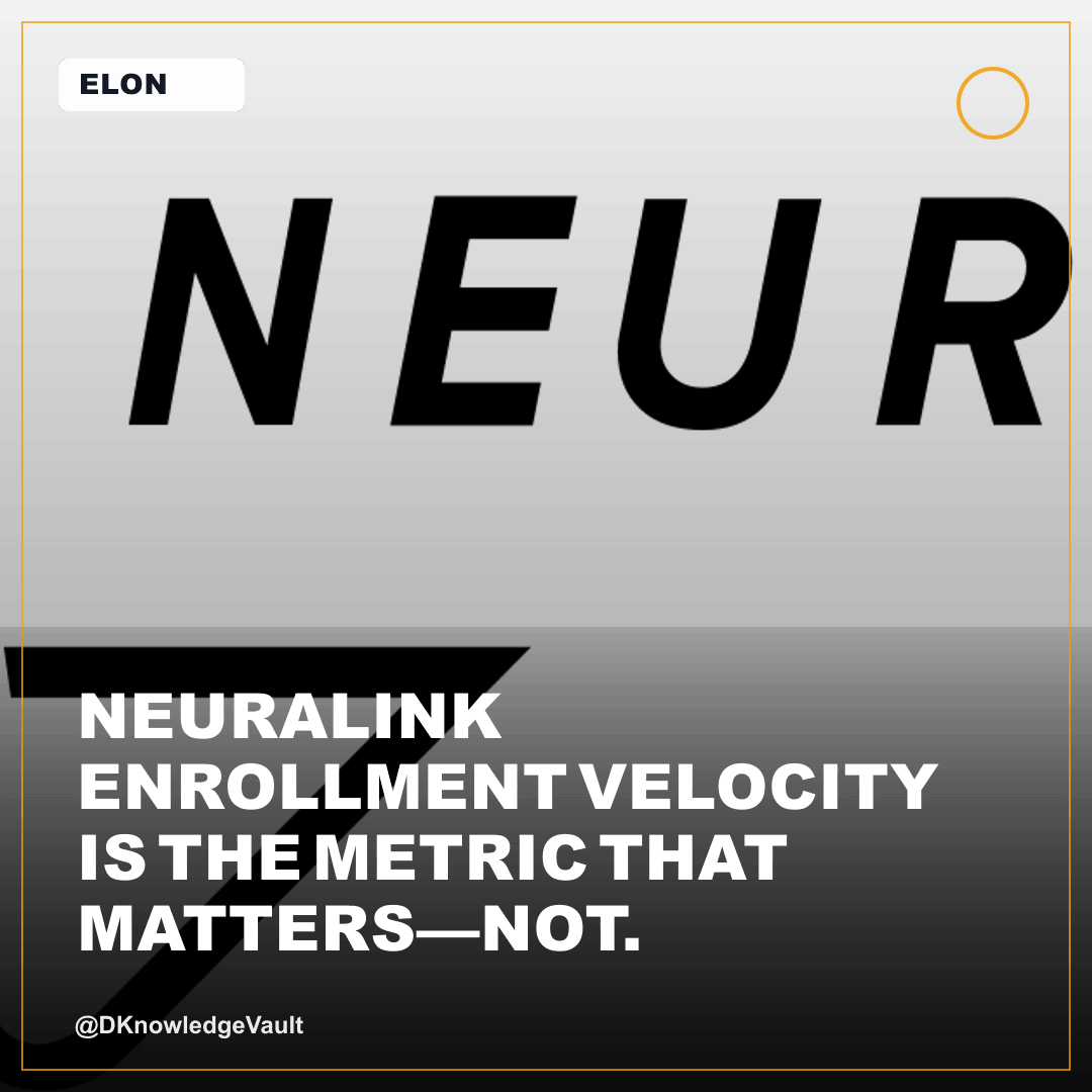 DKnowledgeVault's tweet photo. Neuralink enrollment velocity is the metric that matters—not trial announcements. Track this hard through mid-2025: how fast does subject recruitment scale from single studies to 10+ concurrent trials? If Elon hits acceleration benchmarks, neurotechnology shifts from research to…