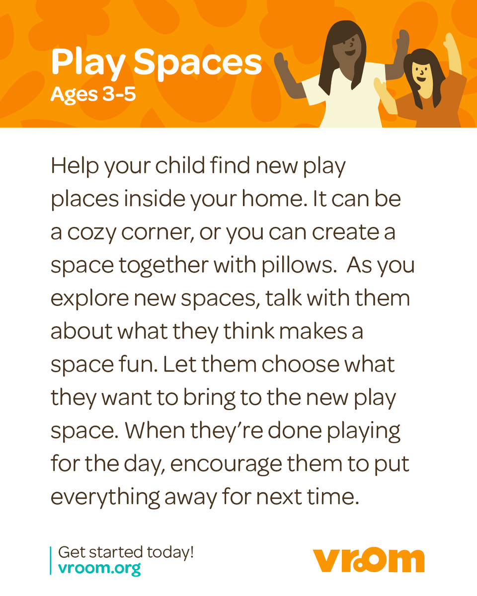 joinvroom's tweet photo. Rainy day? Hot day? No problem. 🏠 

This Vroom Tip turns any corner of your home into a brain-building space, designed by your kiddo! https://t.co/YbkwHOJk7R