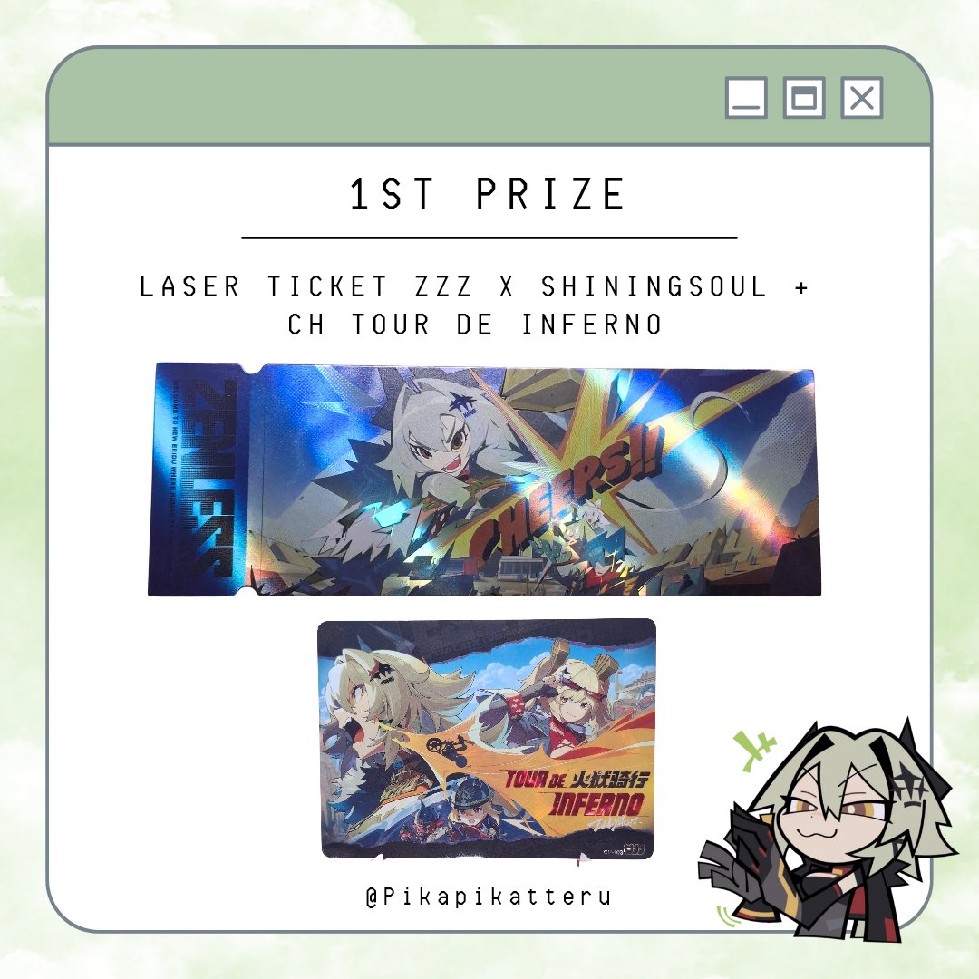 Pikapikatteru's tweet photo. [GIVEAWAY🎁]

ZZZ x ShiningSoul Vol.1

🥇1st Prize
-Laser Ticket + CH Tour De Inferno
🥈2nd Prize
-Acrylic Standee Amillion + RB Amillion
 🥉3rd Prize
-R Card Nekomata + PT Card

⏰Deadline: 13 Agustus 2026
❗Rules giveaway bisa di cek di foto yang sudah terlampir yaa https://t.co/6w8ShEQqtX