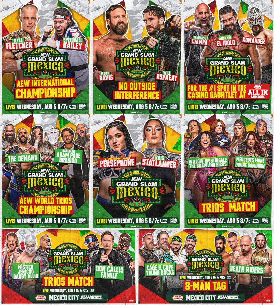 EntreLasCuerdas's tweet photo. ¡Es hoy! ¡es hoy! ¡AEW regresa a México con Grand Slam!

Ospreay, Hangman, Okada, Kyle Fletcher, Jericho, Cope, Christian Cage, los Death Riders y muchas estrellas más estarán hoy en la catedral de la lucha libre.

#AEW #GrandSlam #GrandSlamMexico #Dynamite #Wrestling. https://t.co/qHZzv2K3nn