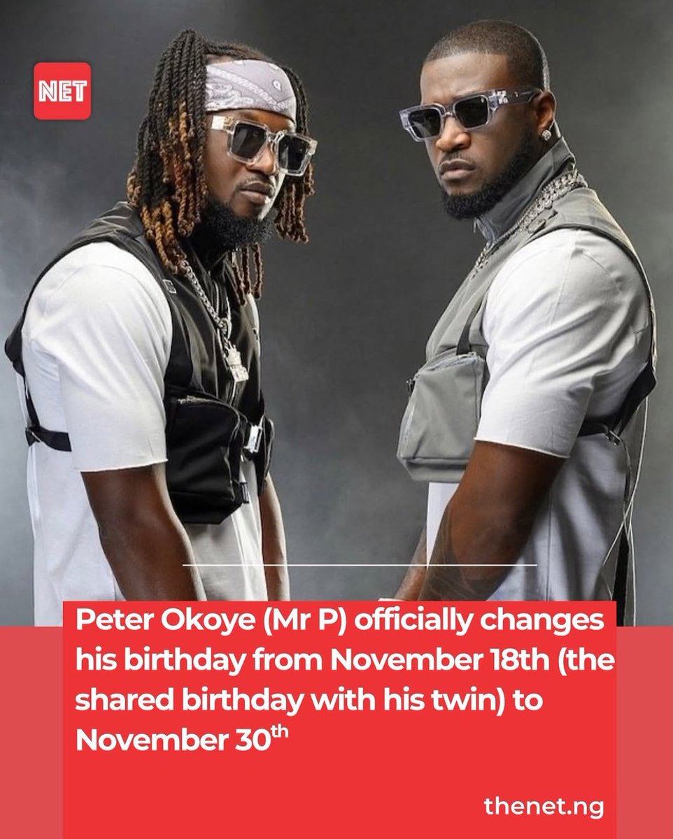 theNETng's tweet photo. It seems this issue is getting worse. Peter Okoye aka Mr P has announced the change of his birthday to a different day just so he doesn’t share the same day with his twin, Paul Okoye. What are your thoughts??? https://t.co/lviLFsORPO