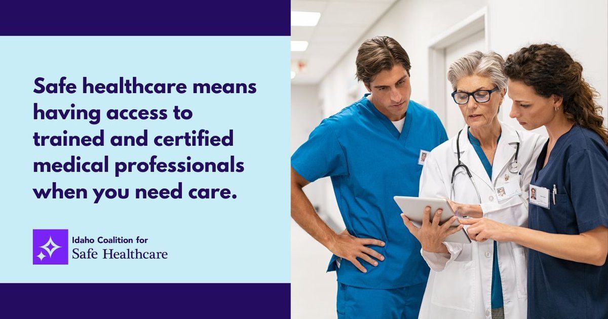 Idaho_CSH's tweet photo. The Idaho Coalition for Safe Healthcare stands for safe healthcare. Safe healthcare means that every Idahoan has access to medical professionals that are trained and certified to provide care. https://t.co/BO9ODWd8kJ
