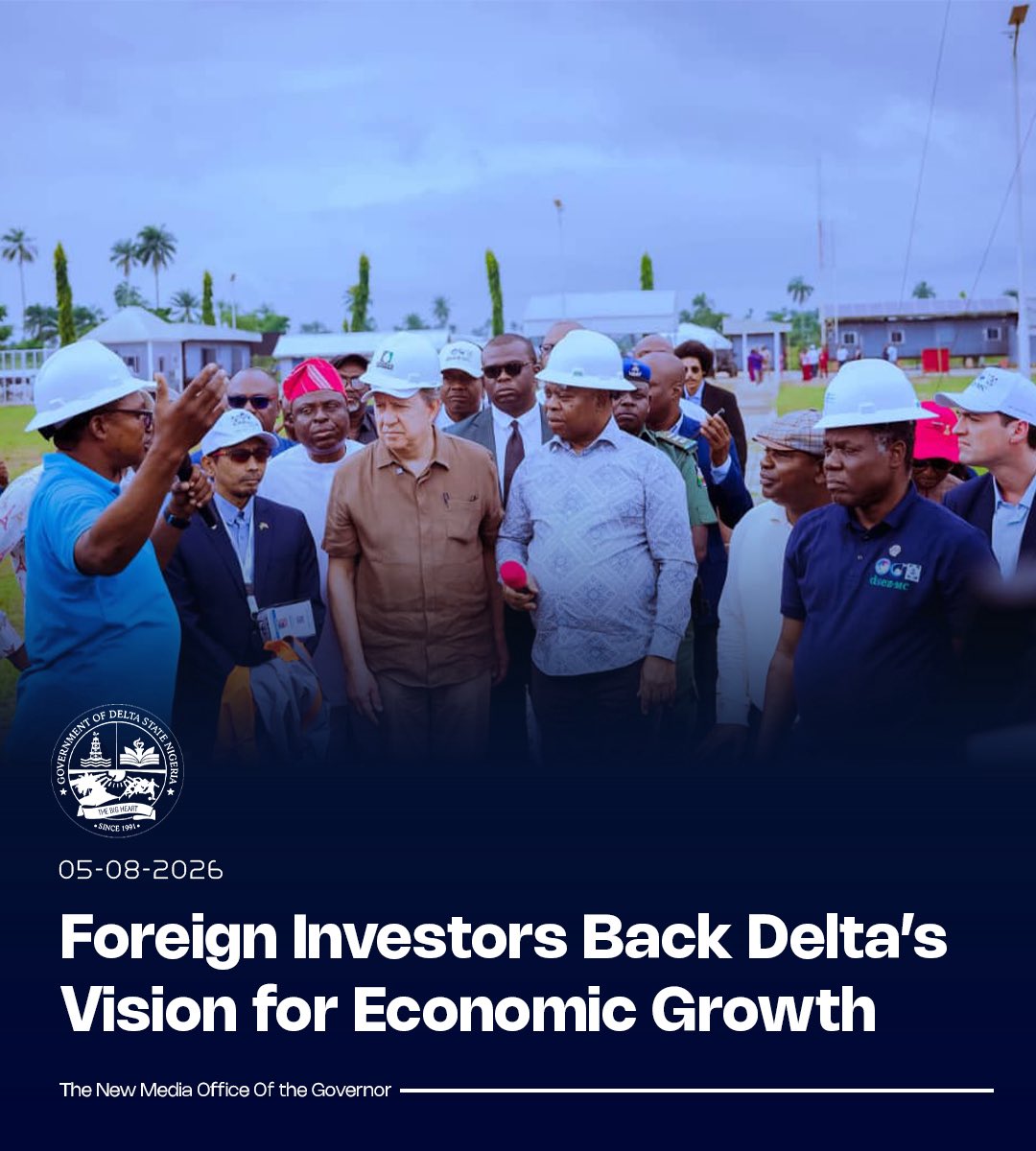 DSGovernment's tweet photo. Foreign investors from Brazil, Malaysia and the United States have expressed strong interest in investing in Delta State following an inspection tour of key investment sites organised as part of the Delta State Economic and Investment Summit 2026.

The investors commended the state’s investment-friendly environment and identified opportunities across agriculture, energy and industrial development, with the Brazilian delegation indicating interest in gas-fired power generation and cassava processing, while Malaysian investors explored collaboration in oil palm development.

Leading the tour, Deputy Governor Sir Monday Onyeme said the visits were designed to demonstrate that Delta State is ready for investment, stressing that the Oborevwori administration is committed to creating an enabling environment where businesses can thrive through strategic partnerships, technology transfer and sustainable economic growth.

#InvestDelta #DeltaEconomicSummit2026
