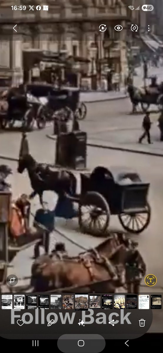 KatzKooe's tweet photo. @englandincolour This is AI . Or has lots of AI in it. Some of the people are out of proportion with their surroundings and in the last scene there is a driverless horse and cart running though at quite a speed and seems to pass straight through a lady. https://t.co/KPFK4jFuDp