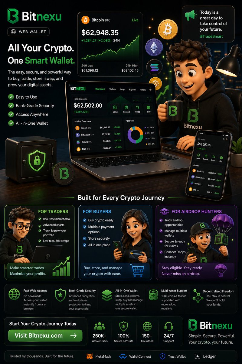 Bitnexu's tweet photo. Imagine working hard for years to build your savings, only to realize one day that you never truly controlled them.

Bitcoin was created to give people ownership of their money. But owning Bitcoin isn't just about buying it, it's about keeping it secure.

The safest approach is to purchase your crypto and move it to a cold wallet, where you control the private keys. Because when you hold your keys, you hold your future.

Your keys. Your crypto.

https://t.co/6jw6tXYa6q Your gateway to buying digital assets with confidence and taking the first step toward secure self-custody.