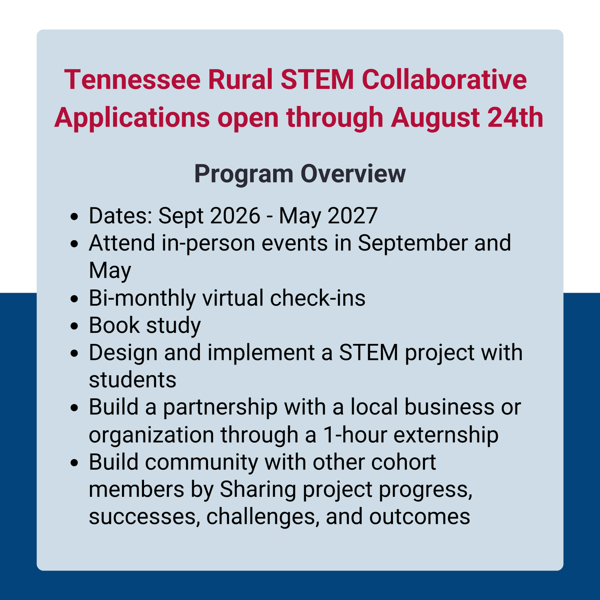 theTSIN's tweet photo. Applications for the 2026–2027 Tennessee Rural STEM Collaborative are open through August 24th! 

Learn more and apply today at https://t.co/MxndXand7b https://t.co/dMGu4Q4lE6