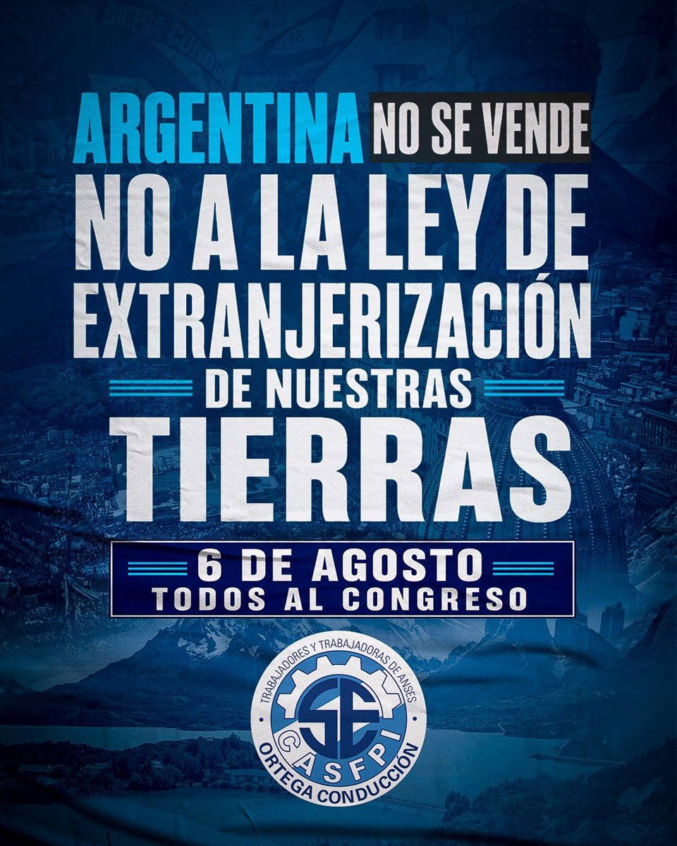 secasfpi's tweet photo. 🚫¡Rechazamos la ley de extranjerización de nuestras tierras!. Este 6 de agosto, todos al Congreso https://t.co/QPloqfhb3p