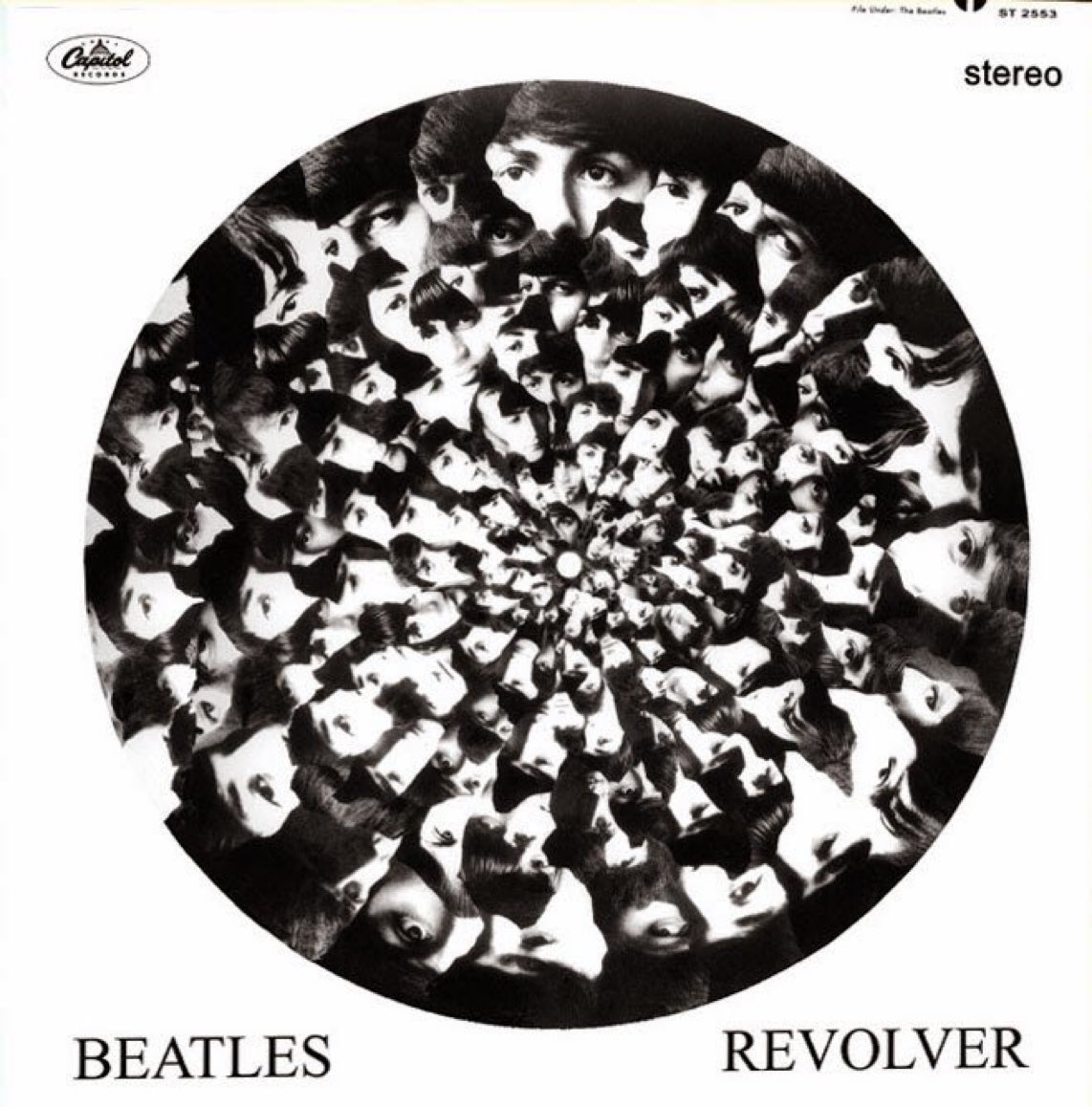 BeatlesEarth's tweet photo. This is the original album artwork idea for “Revolver” - the four faces of The Beatles were intended to blend into one as you spun the record sleeve, however the idea was ultimately rejected. https://t.co/oCBe9fcqcJ