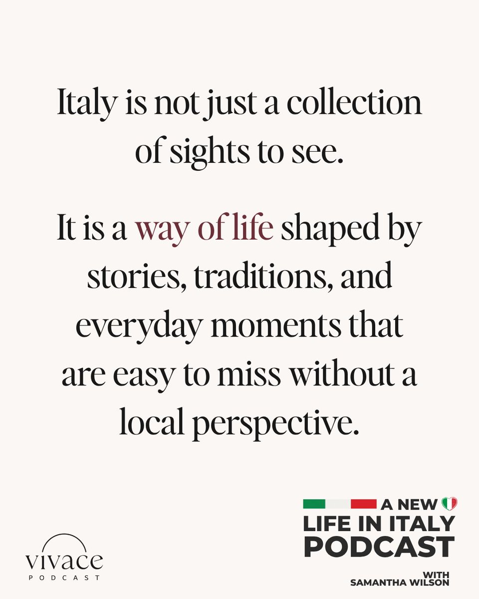 VivaceNetwork's tweet photo. Italy is easy to admire from the outside.

But understanding a place comes from the things you can’t always see at first: the traditions, people, and everyday rhythms that shape life there.

New episode of A New Life in Italy with Martina Arezzini 👉 https://t.co/1BZn9IK614 https://t.co/gUU5oODOFD
