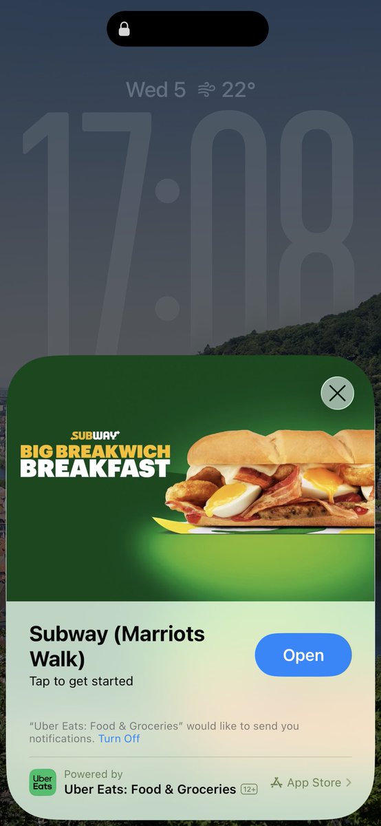 uncreativetom's tweet photo. why did subway just randomly appear on my lock screen  😭 https://t.co/YXe1I73UkI