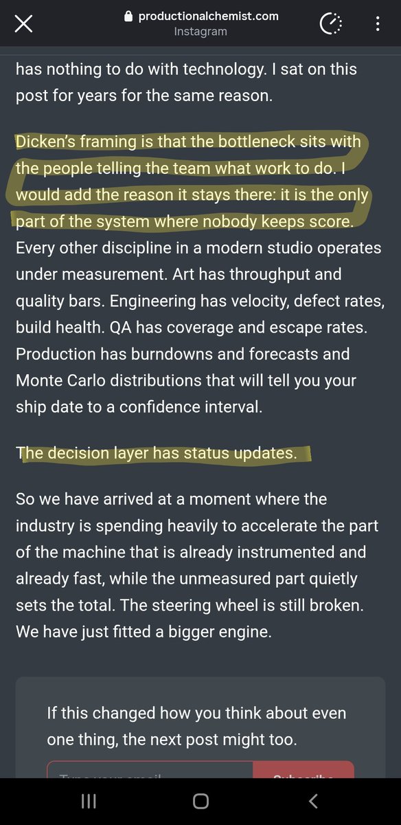 axl99's tweet photo. The only article written by a producer about current AAA game pipelines using genAI I would agree with. Because other veteran artists kept pointing it out for years and no one listened.

What kind of decision making tools will make production cheaper? That isn't genAI or LLMs. https://t.co/JluSLXjopJ