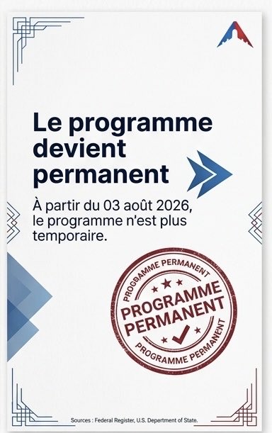 AmericanToursTn's tweet photo. Nouvelles règles visa USA dès le 03 août 2026.  
Programme permanent, nouvelles cautions, pays concernés : à lire avant de déposer votre demande.  
#VisaUSA #Tunisie #AmericanTours https://t.co/j83R7RQ8AR