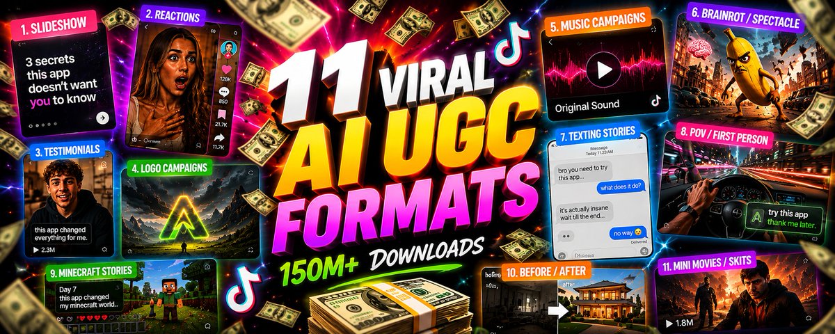 11 VIRAL AI UGC formats we abused to engineer 150M+ app downloads