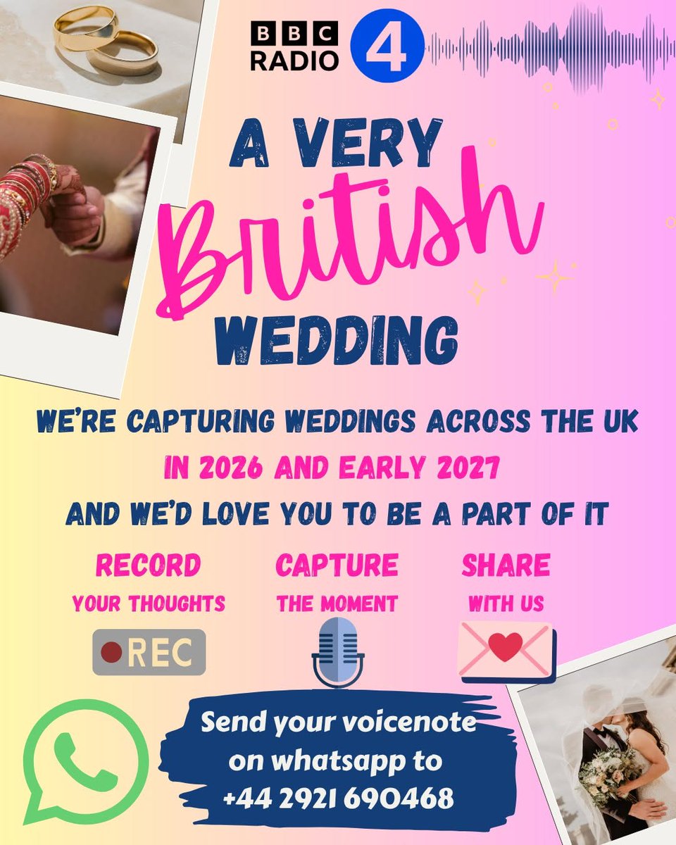 overcoatmedia's tweet photo. Are you going to a UK #wedding this summer? Are you getting married, a best man, maid of honour, wedding planner, playing in the band?

BBC Radio 4 wants to hear your authentic wedding day voice notes for 'A Very #BritishWedding'.

WhatsApp (up to 2 mins): 02921 690468 https://t.co/IiRCwequ5f