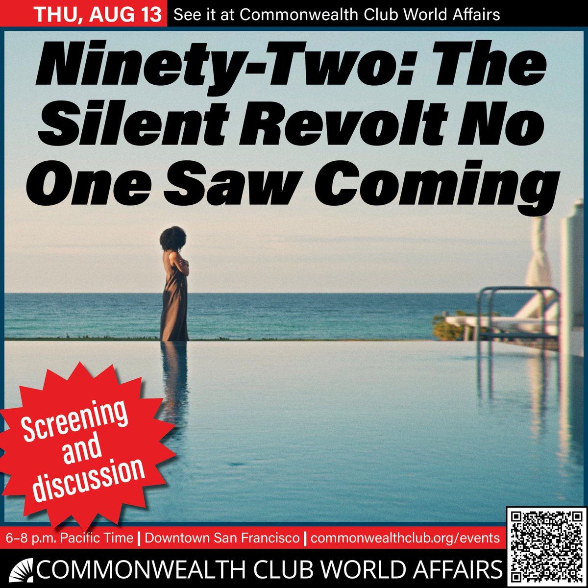 cwclub's tweet photo. NEXT WEEK! See a screening of "Ninety-Two: The Silent Revolt No One Saw Coming" and hear from Tara Jaye Frank, Dr. Jade D. Singleton, Dr. @lshannonspencer and Robert Melton.

Thu, Aug 13 / 6:00 PM PDT in downtown San Francisco

Details &amp; tickets: 
https://t.co/IDMCM2jjUQ https://t.co/QReBNwxjBd