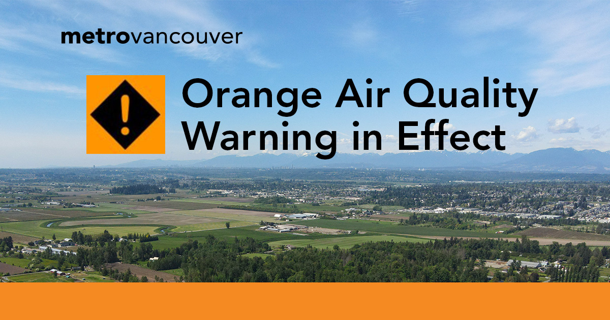 MetroVancouver's tweet photo. Metro Vancouver Regional District has issued an air quality warning due to elevated fine particulate matter (PM2.5). Yellow Air Quality Warning in areas of Metro Vancouver and Fraser Valley, and  Orange Air Quality Warning in Fraser Valley Eastern.

https://t.co/fMKh2hlShx https://t.co/ikW4cMNucn